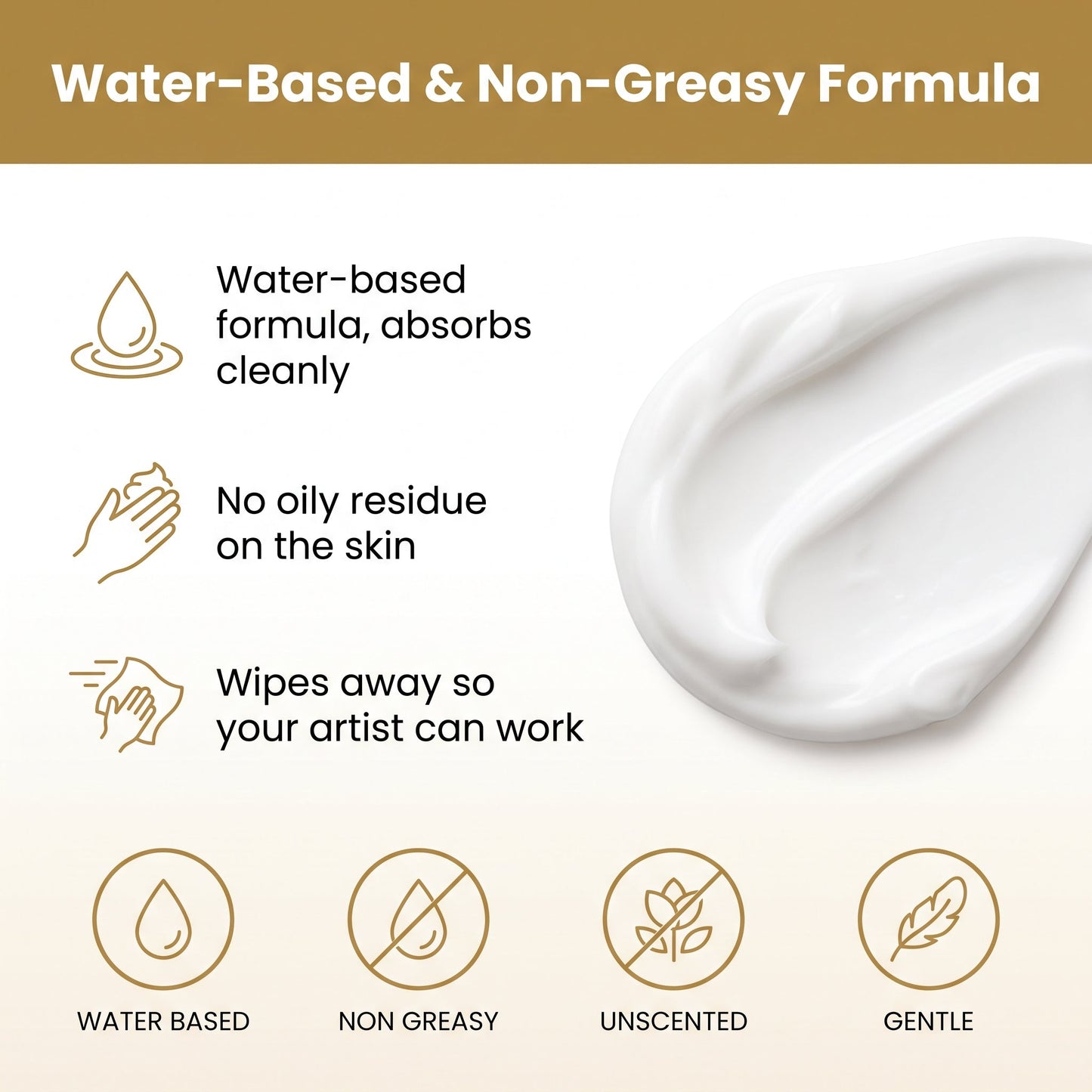 A swirl of Dr. Care Numbing Cream showing the water-based, non-greasy formula that wipes away cleanly so a tattoo artist can work