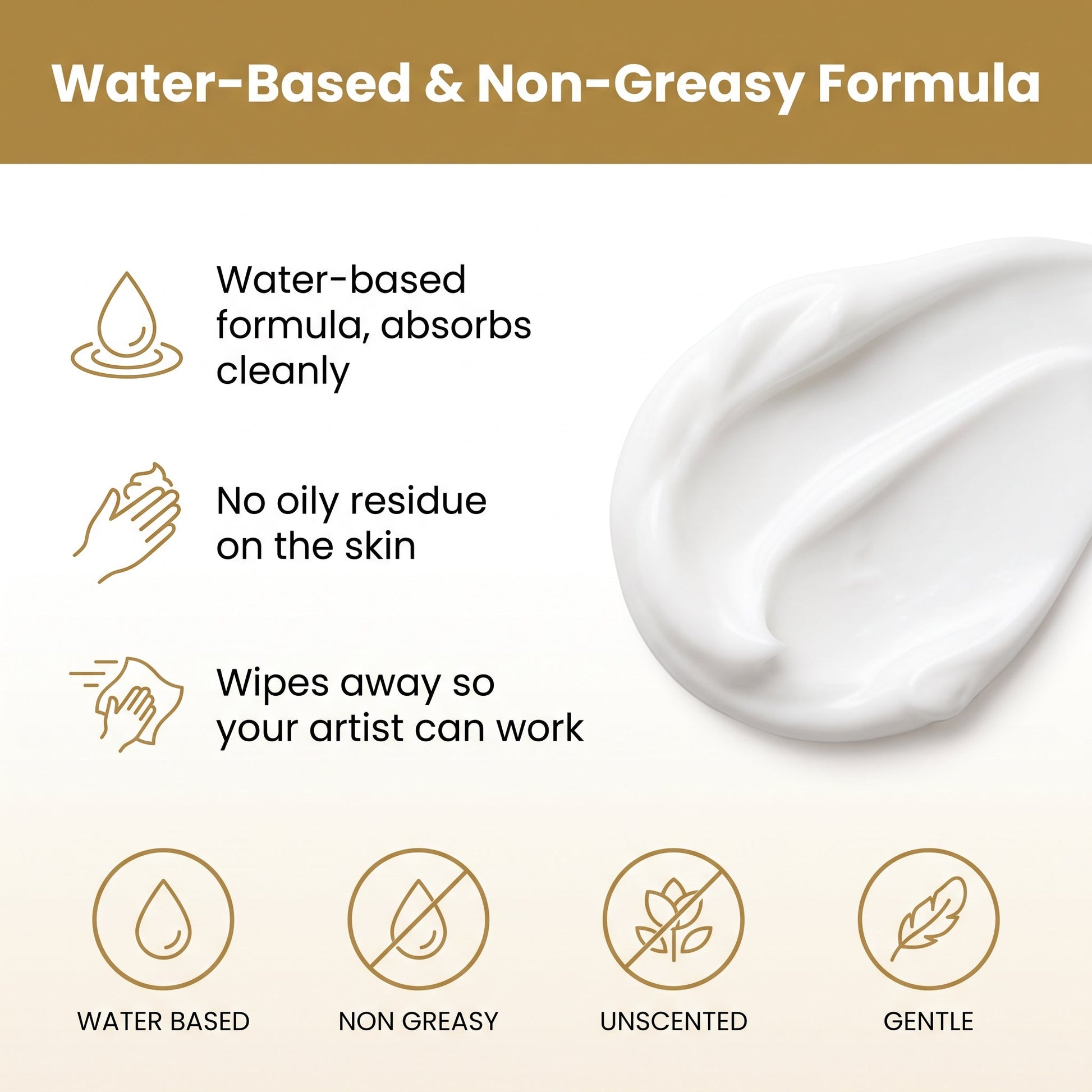 A swirl of Dr. Care Numbing Cream showing the water-based, non-greasy formula that wipes away cleanly so a tattoo artist can work