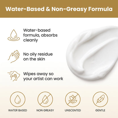 A swirl of Dr. Care Numbing Cream showing the water-based, non-greasy formula that wipes away cleanly so a tattoo artist can work